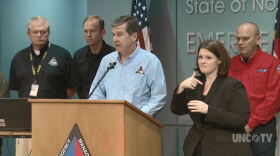 North Carolina Gov. Roy Cooper addresses the public at a press briefing on Florence updates. 