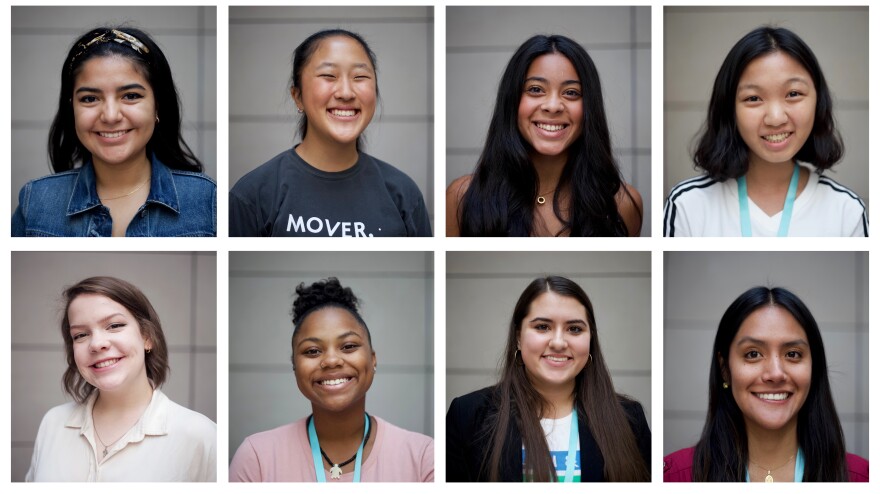 Activists from Girl Up. Top row from left: Valeria Colunga, Eugenie Park, Angelica Almonte, Emily Lin. Bottom row from left: Lauren Woodhouse, Winter Ashley, Zulia Martinez, Paola Moreno-Roman.