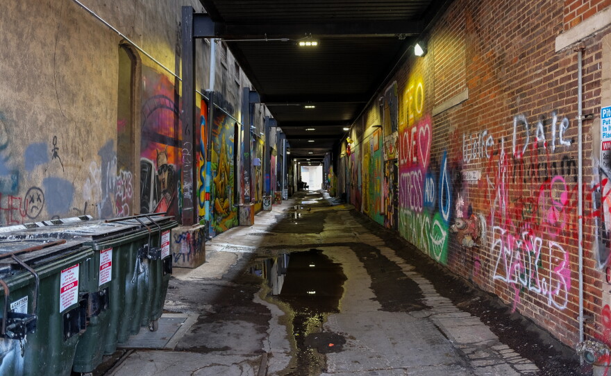 Alley art looking east from Pierce Street in downtown Sioux City.