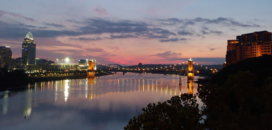 Sunrise over the Ohio River, as seen from the Clay Wade Bailey Bridge.