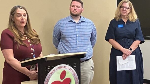 Andrea Flannery (left), director of Project NOW Head Start, speaks at the Rock Island agency Thursday, Sept. 17, as Ryan Sempf of United Way Quad Cities and Marcy Mendenhall of SAL Community Services look on.