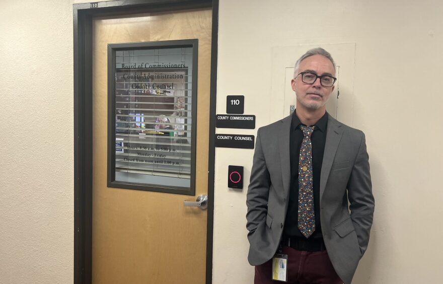 Lincoln County Commissioner Casey Miller posed for this photo in January 2025 three months after he was prohibited using his courthouse office. He’s now asking a federal judge to overturn the ban.