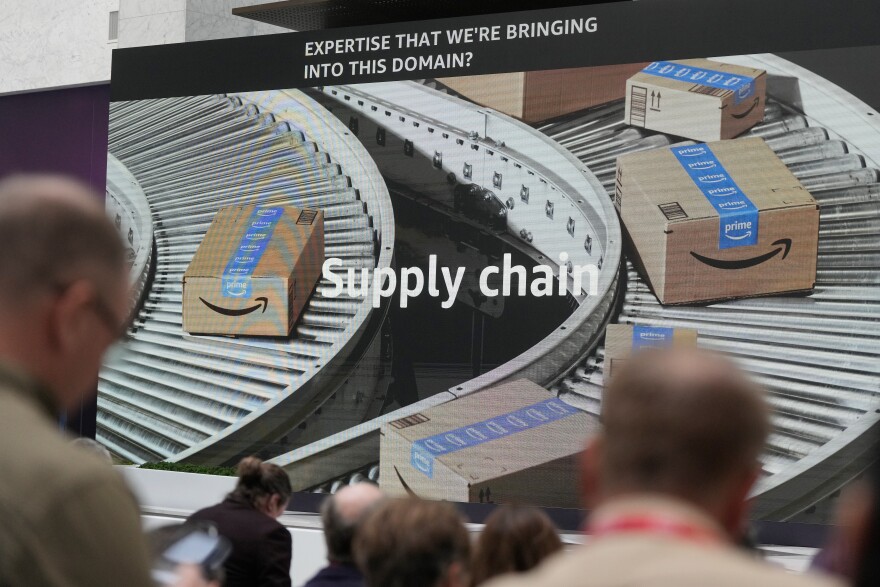 Attendees listen to information about Amazon supply chain at a What's Next with AWS event Tuesday, April 28, 2026, in San Francisco.