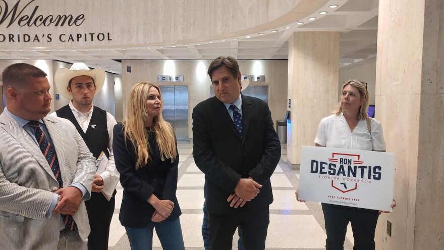 Former GOP state Rep. Joel Rudman and Tracy Caruso in the Capitol on April 25, 2025.