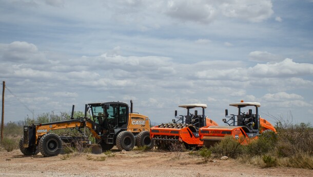 Construction equipment sits on the side of Chispa Road in Jeff Davis County on April 1, 2026.