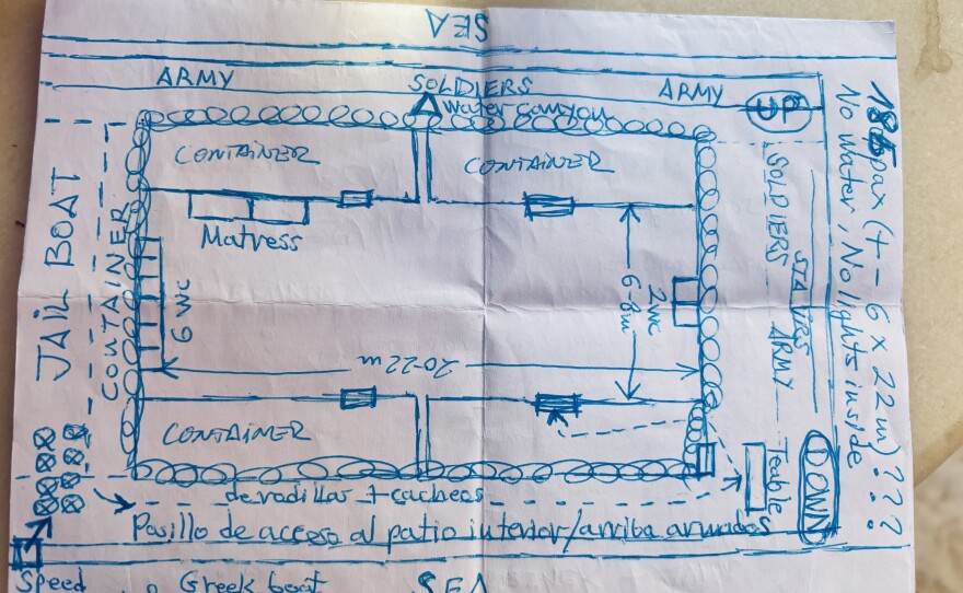 Drawing made by Brunette's crew member detailing the boat crew members were kept and transported on before imprisoned at Ktzi'ot Prison.