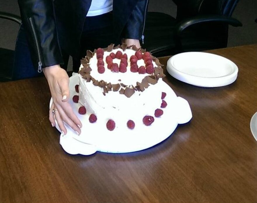 The county executive celebrated his fist 100 days with a home-baked cake.