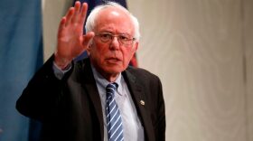Former Democratic presidential candidate Bernie Sanders gestures after a Coronavirus Public Health Roundtable at the Westin Detroit Metropolitan Airport in Romulus, Michigan.