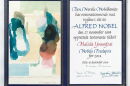 The certificate for 2014 Peace Prize winner Malala Yousafzai, with original artwork by Ruth Elisiv Ekeland.