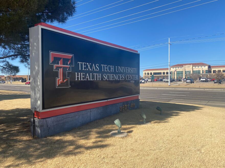 The sign for the Texas Tech University Health Sciences Center in Lubbock.
