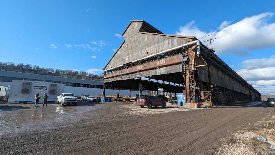 An old steel factory building that's open to the air.
