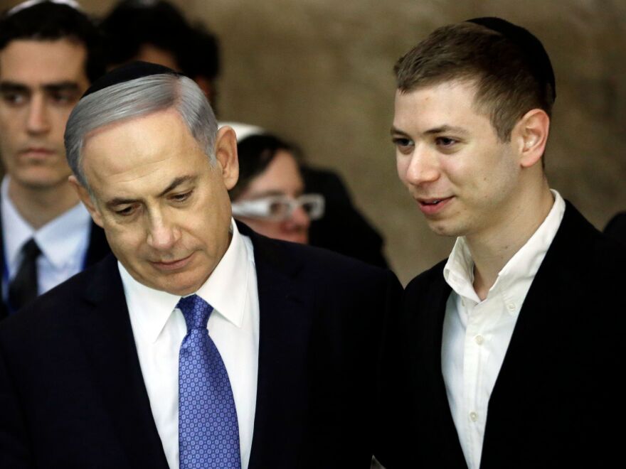 Israeli Prime Minister Benjamin Netanyahu and his son Yair visiting the Wailing Wall in Jerusalem in March 2015.