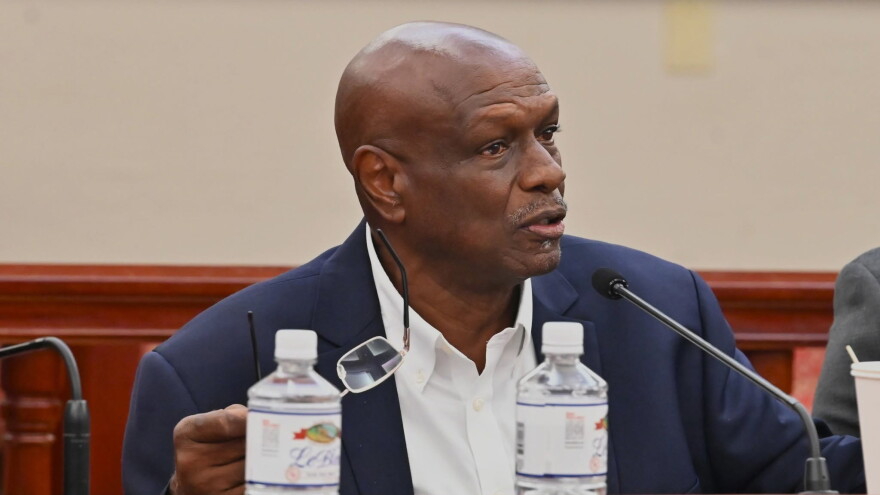 Pictured: Former VIPA Executive Director Carlton Dowe testifies during a Senate Budget hearing on February 27.