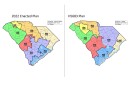 A side by side of South Carolina's current congressional district map and the current proposed new map by the National Republican Redistricting Trust that House lawmakers are proposing lawmakers adopt.