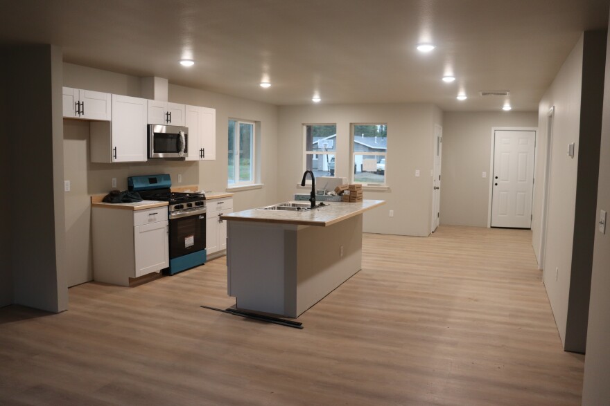 An unfinished kitchen inside a newly constructed home in Kenai. The home is
