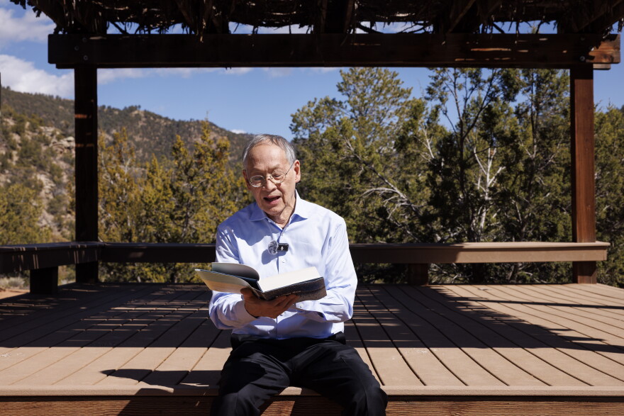 Poet Laureate Arthur Sze records a poetry reading at the Randall Davey Audubon Center and Sanctuary in Santa Fe, New Mexico, March 11, 2026.