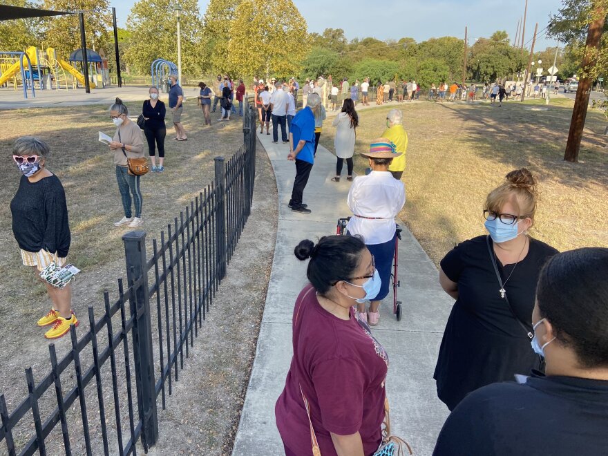 The first day of early voting saw long lines at Lion's Field Park in San Antonio.