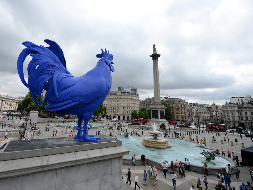 Hahn/Cock by Katharina Fritsch was unveiled in London's Trafalgar Square on July 25, 2013. The giant rooster sculpture has since been relocated to the roof of the National Gallery of Art in Washington, D.C.