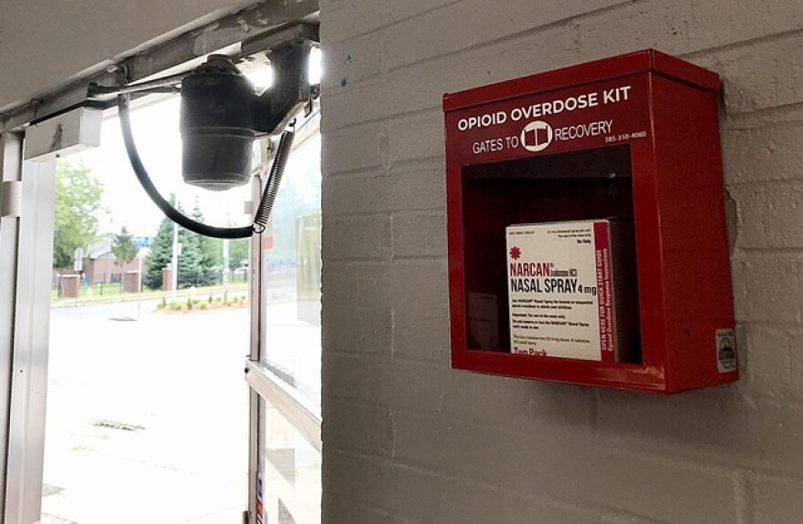 An emergency box containing Narcan, a drug which can stop an opiate overdose in its tracks.