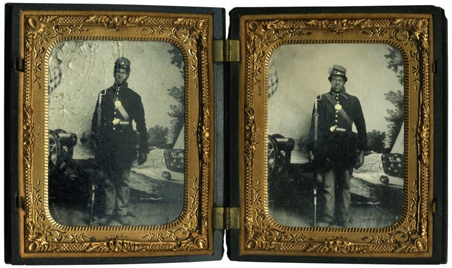 John and Isaiah Owens. "An absolutely wonderful cased tintype of two brothers who served in the same company in the 60th U.S. Colored Infantry," writes Coddington. "The story of the Owens brothers is poignant. Both died during the war. Isaiah succumbed of disease, and John fell from a transport and drowned in the Mississippi River."