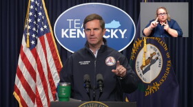 Gov. Andy Beshear giving an update on the flood situation in eastern Kentucky