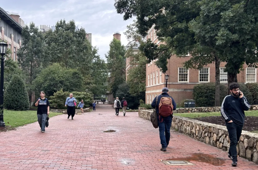 Students walk across campus on Sept. 30, 2025, at the University of North Carolina at Chapel Hill.