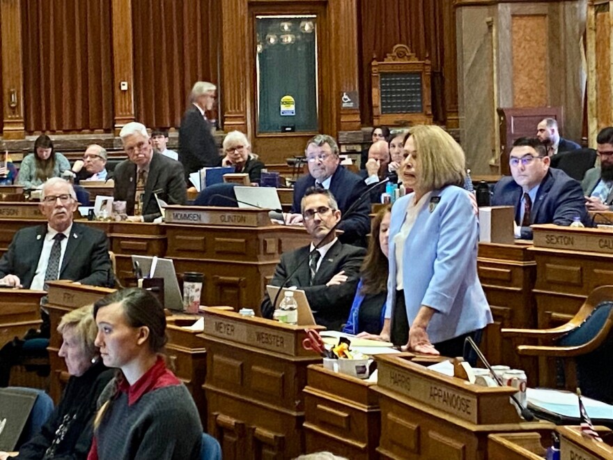 representative ann meyer speaks in the iowa capitol