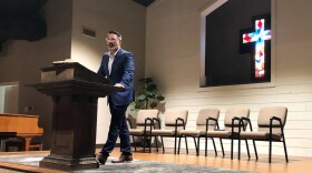 Rep. Dusty Deevers, R-Elgin, and a pastor at Elgin Grace Community Church, speaks at a conference in 2021.