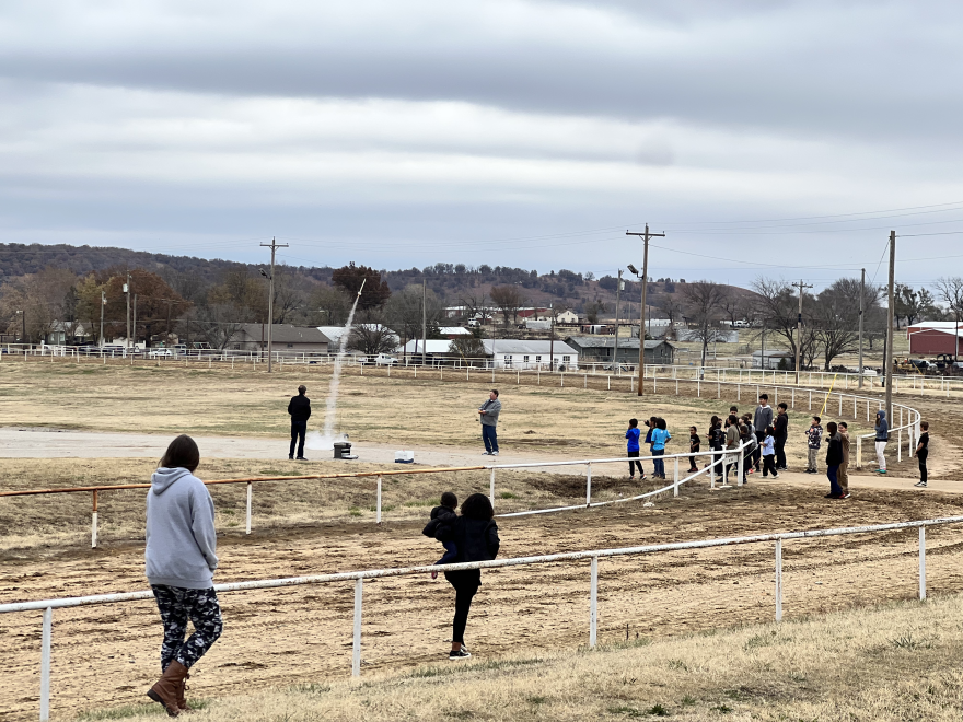 After hearing from Nicole Mann, students watched as volunteers launched rockets.