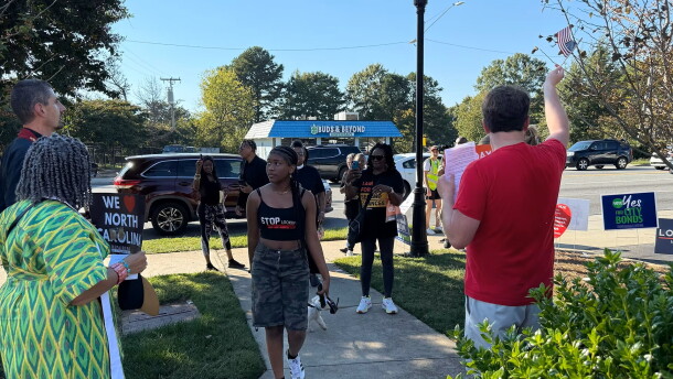 People walking to polls