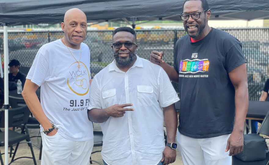 Performer PJ Spraggins with Serenade to the City host Rick Joyner and Morning Jazz host Morris Baxter.