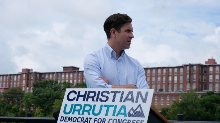 Christian Urrutia called for a Medicare for All program during a campaign event on Aug. 18, 2026. in Manchester.