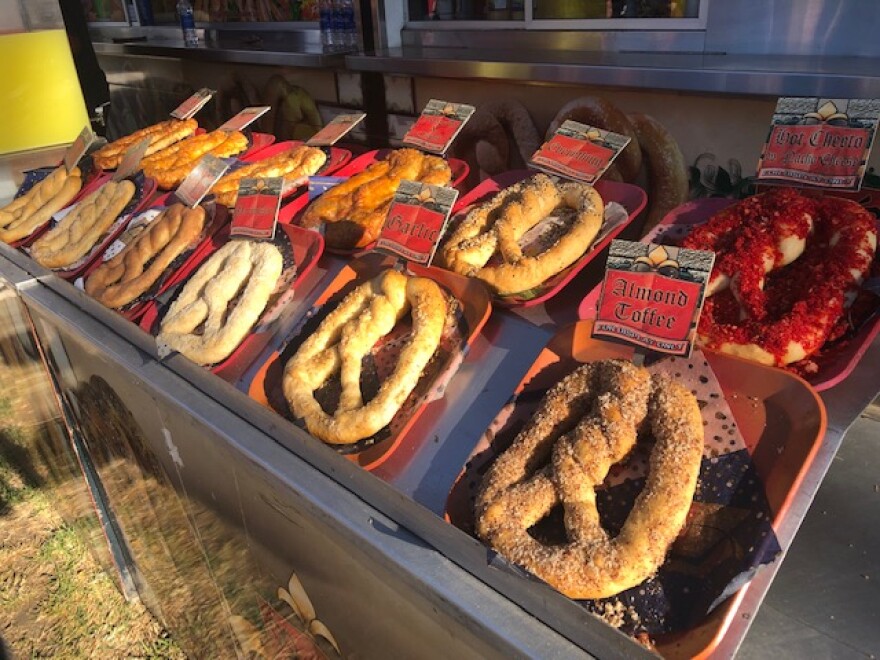 Giant pretzels are among the many tasty (yet calorie-filled) offerings at the Ventura County Fair.