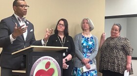 Rev. Dwight Ford, president/CEO of Project NOW, speaks of the success of this year's temporary winter overflow shelter his agency operated in Moline, at a press conference Tuesday, April 28, 2026.