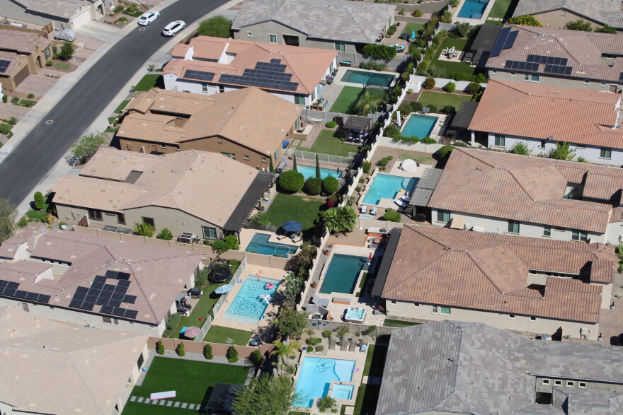 Homes with swimming pools in the Phoenix, Arizona area on March 26, 2026.