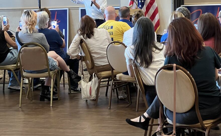 Former Secretary of Transportation Pete Buttgieg speaks to supporters during a Democratic canvass rally for State Senate District 1 nominee Scott Houldieson in Schereville on Tuesday, October 13, 2026.