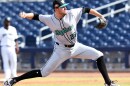 Simon Rosenblum-Larson of the Salt River Rafters pitches against the Peoria Javelinas on Oct. 16, 2019 in Peoria, Ariz.