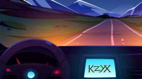 illustration of a car with KZYX on the dash screen