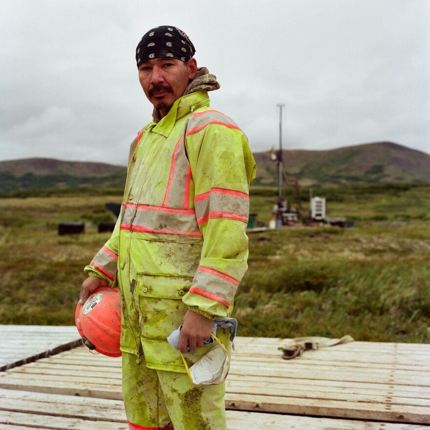 Originally from Nondalton, Alaska, Clinton Hobson, who lives in Kokhanok, worked as a drill helper at the Pebble Mine site during the summer of 2017. He says he makes $19.75 per hour.<strong> </strong>At home, he says, he cannot find a job that pays enough to support his family.