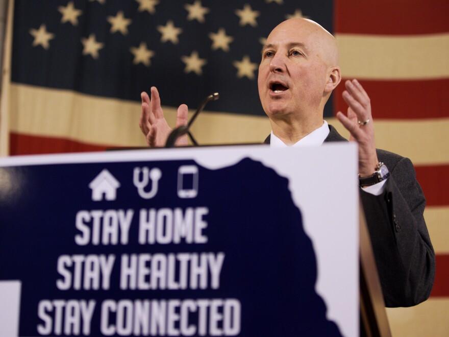 Nebraska Governor Pete Ricketts, speaks during a news conference in April. Nebraska is one of three state governments that have used coronavirus tests from the company Co-Diagnostics.