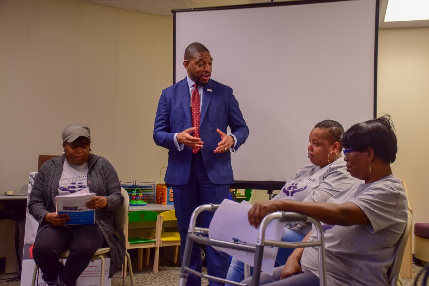 The Rev. Starsky Wilson spoke at the Parents United for Change meeting Wednesday March 14, 2018.