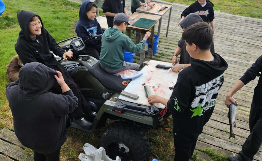 After completing their fish unit at the beginning of the school year, students decided to hand out their first batch of dried fish to Akutan elders.