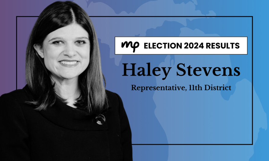 graphic showing haley stevens winning the 11th congressional district in michigan