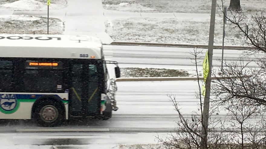 snowy road, CATA bus