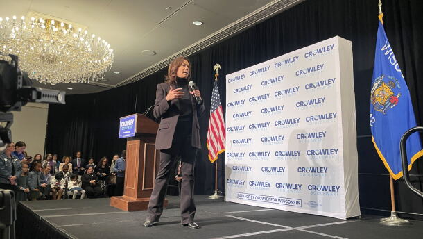 Former Vice President Kamala Harris campaigns for Democratic gubernatorial candidate David Crowley in Milwaukee on Oct. 26, 2026.