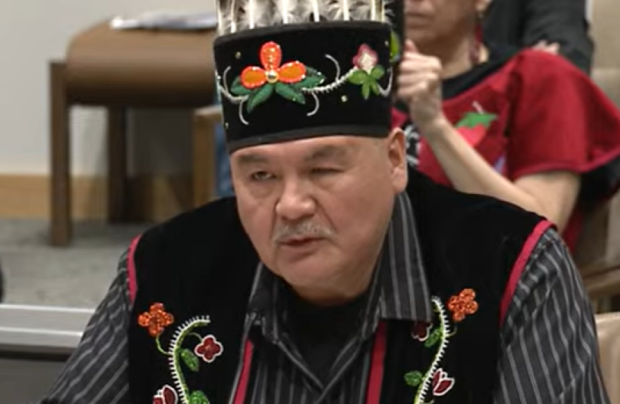 White Earth Chairman Michael Fairbanks testifies to the Senate Climate, Environment and Legacy Committee on Thursday, March 7.