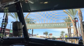 East L.A.'s Whittier Boulevard in 2018, seen from inside a classic Chevy.