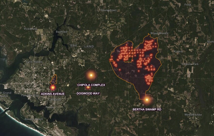 A map of the Chipola Complex's wildfires as of Thursday morning.