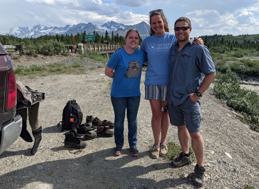 North Pole residents April, Allison and Chuck Hohnbaum were among those who ventured up the trail to Castner Glacier on July 4.