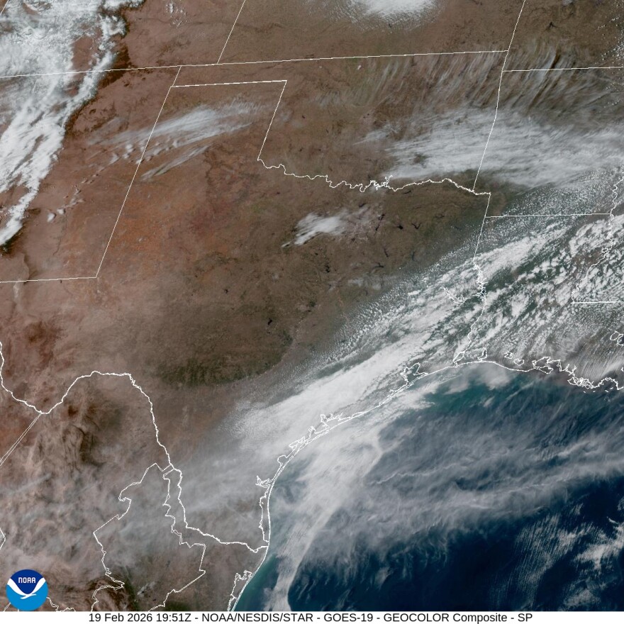 NOAA satellite image on Feb. 19, 2026 showed blue skies over most of the state